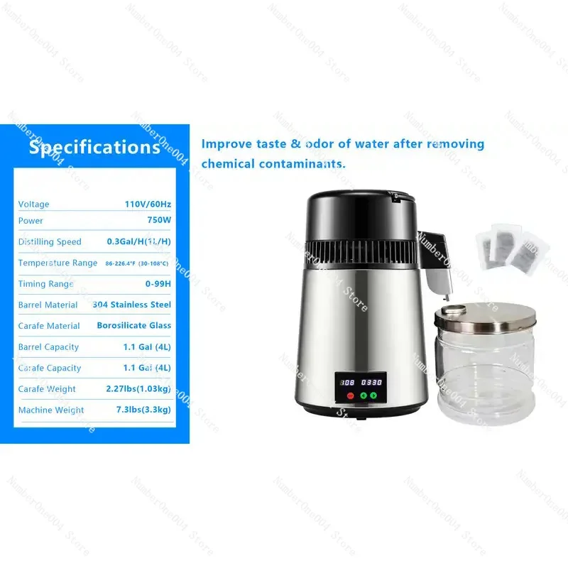

Дистиллятор воды на 1,1 галлона (4 л) с двойным дисплеем температуры, 750 Вт, для получения чистой дистиллированной воды для дома, без бисфенола-А