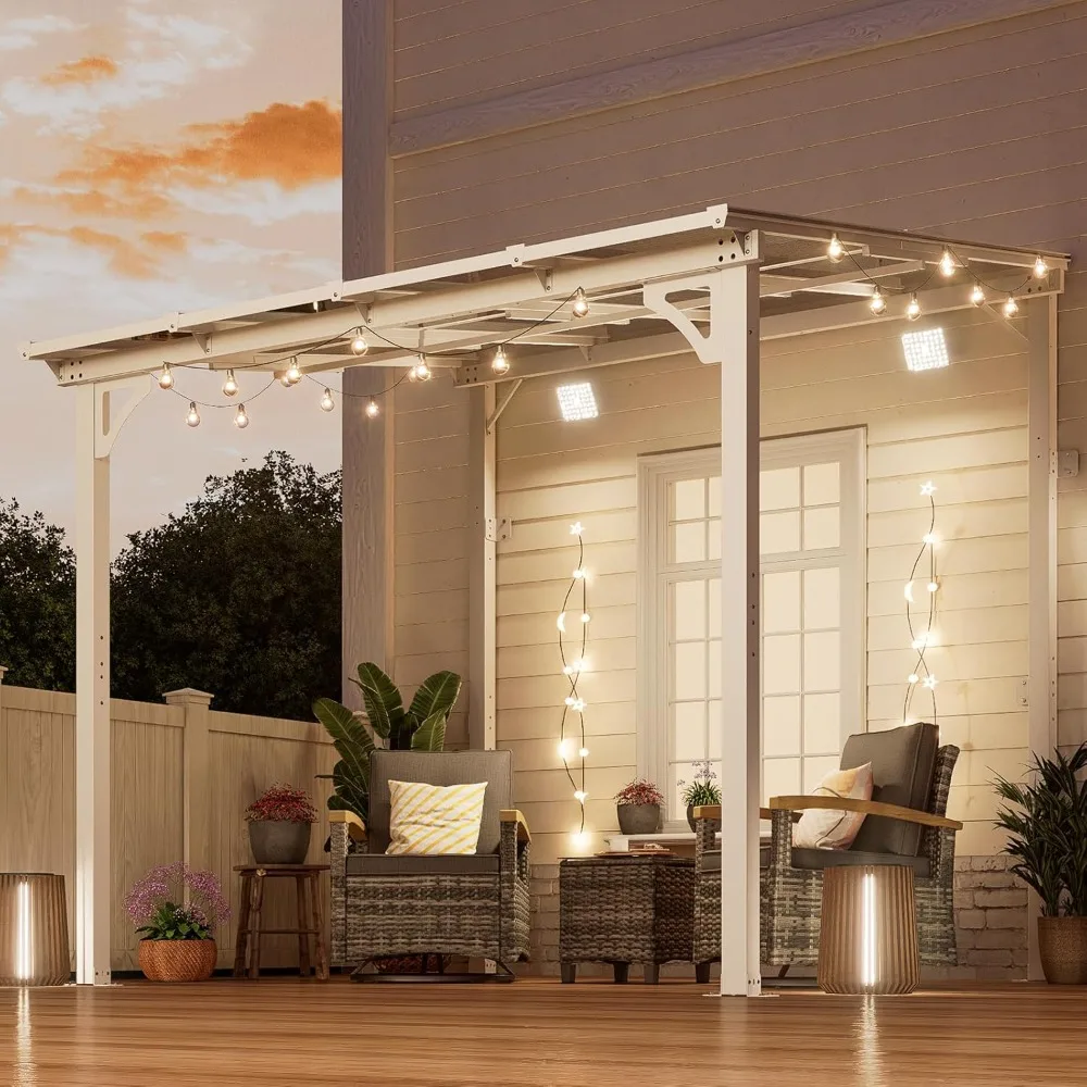 8' X 8' Gazebo, Wall Mounted Gazebo, Lean To Metal Awnings Gazebos, Gazebo Pergola with Sloped Roof, Outdoor Patio Gazebo Awning