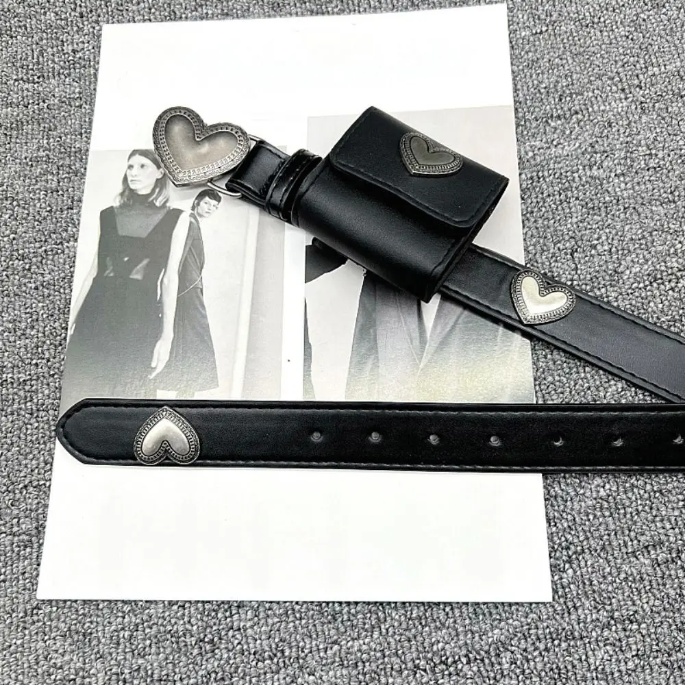 

Personal Leather Gothic Heart Belt Black Adjustable Square Love Waist Bag Vintage Punk Style Retro Buckle Belts Unisex