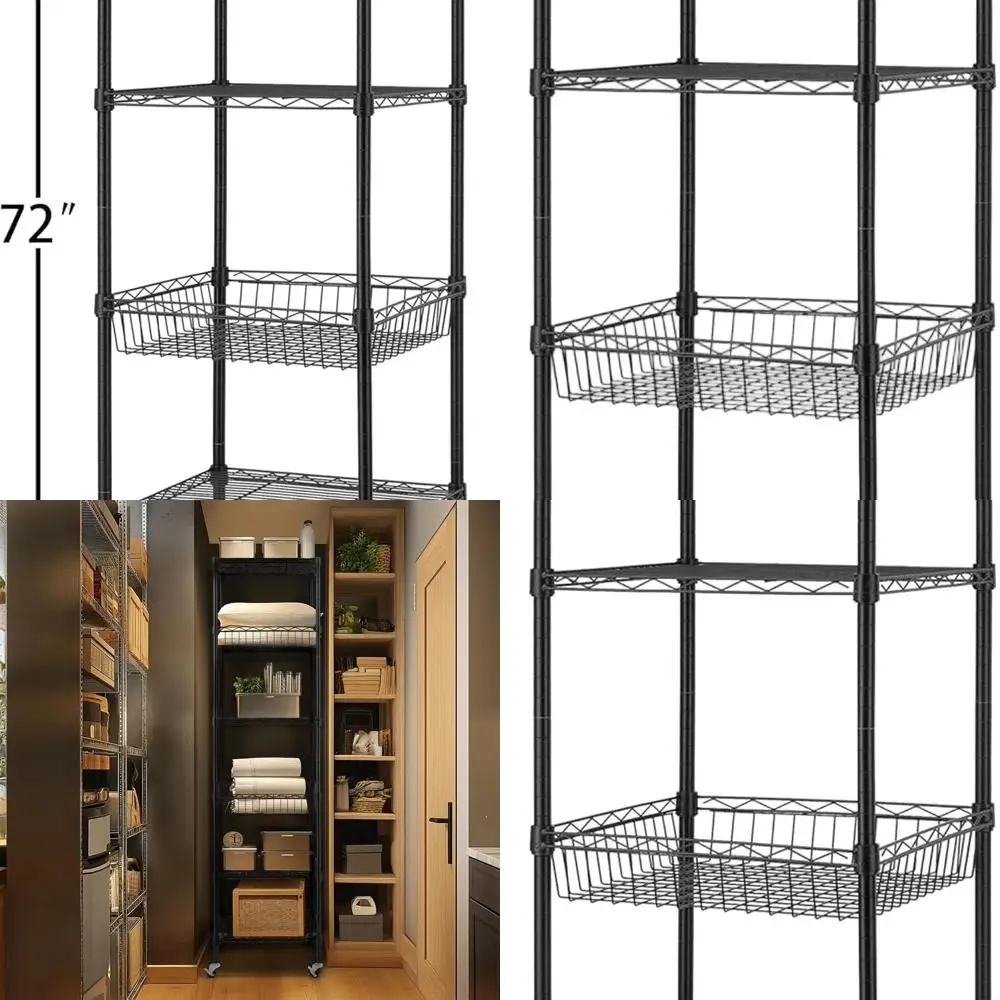 

6-Tier Heavy Duty Wire Shelving Rack, 18x18x72-in, with Wheels, Adjustable, NSF Certified, Black