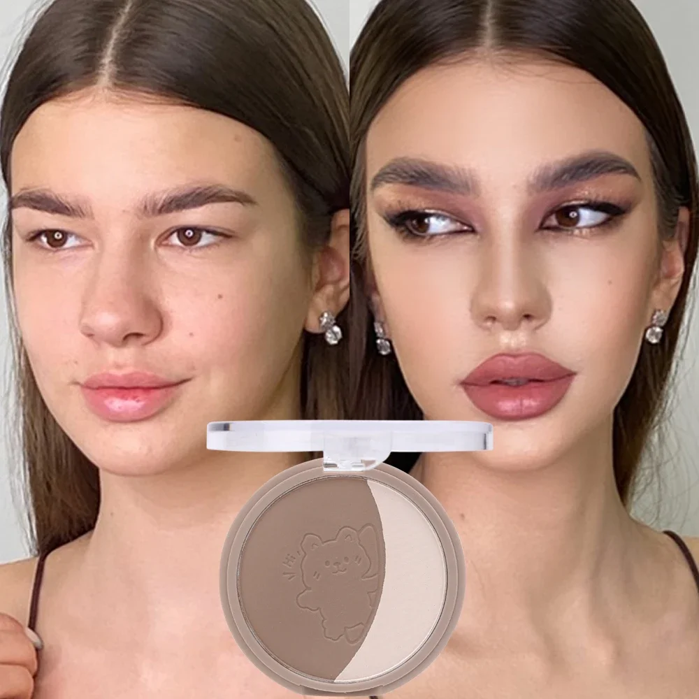 2 Colors Highlighting&Bronzer Waterproof Contouring Powder Palette Brighten Contour Three-dimensional Nose Shadow Brighten Face