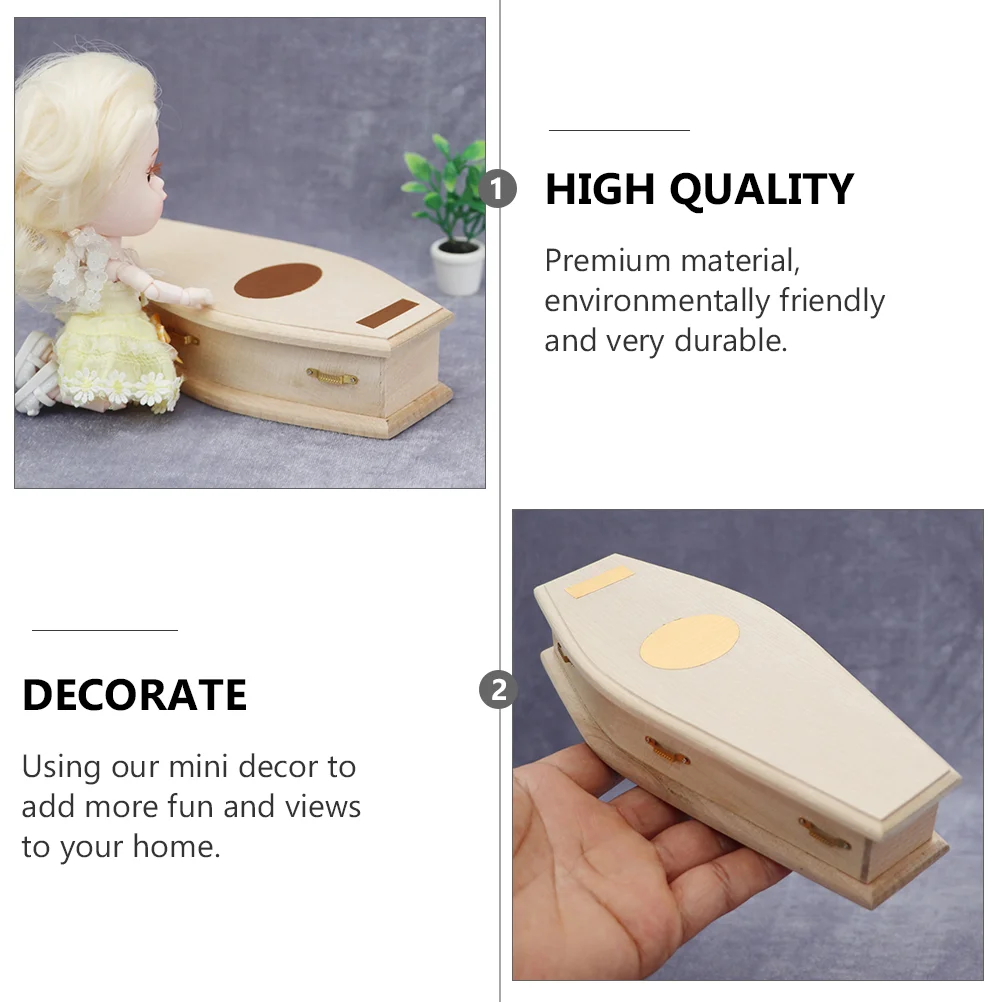 Mini Furniture Model House Decorations Outdoor Unfinished Wood Coffin Miniature Jewelry Box Micro Scene