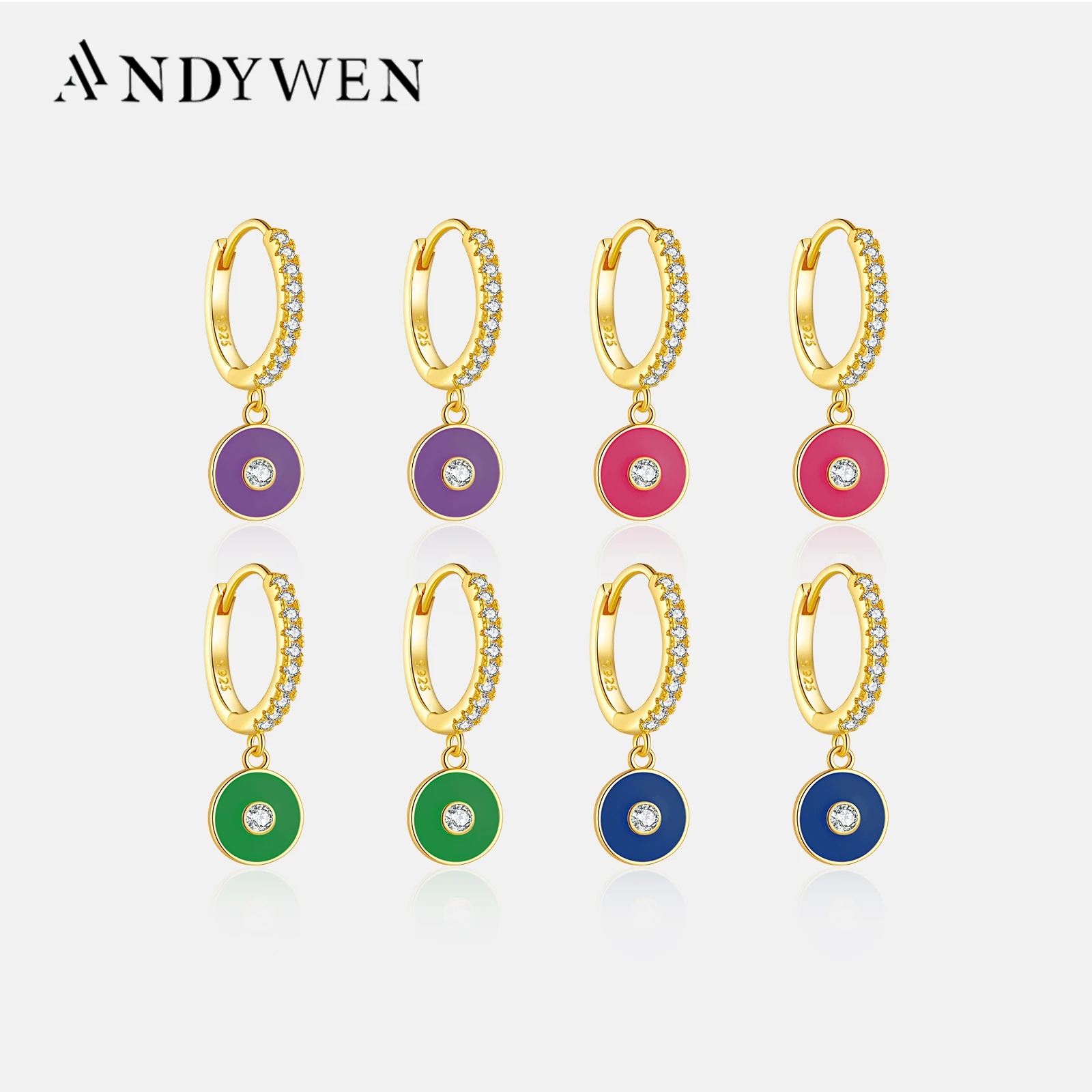 ANDYWEN 925 Sterling Silver Gold Turquoise Piercing Drop Earring Pendiente Fashion Crystal Jewelry For Women Party Luxury