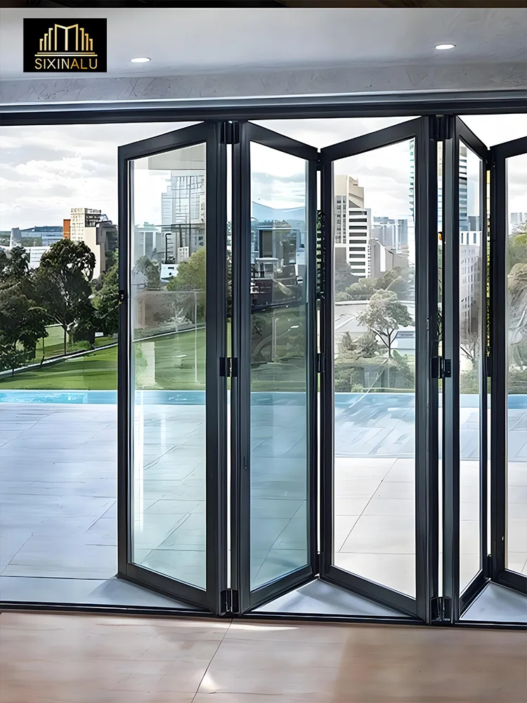 Sixinalu Folding Door Bi Fold Exterior Interior Accordion Entry Sliding Doors Aluminum Double Glaszed For Garden Home Custom