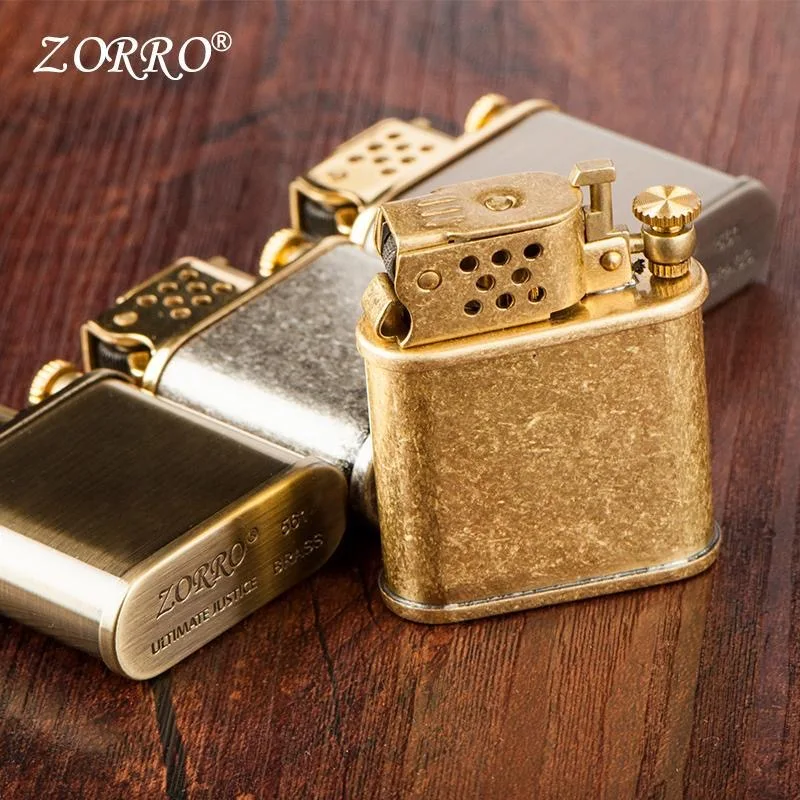 Zorro Brass Liner Kerosene Lighter Bouncing Automatic Ignition Pure Copper Grinding Wheel Lighter Men\'s Collection Smoking Gift