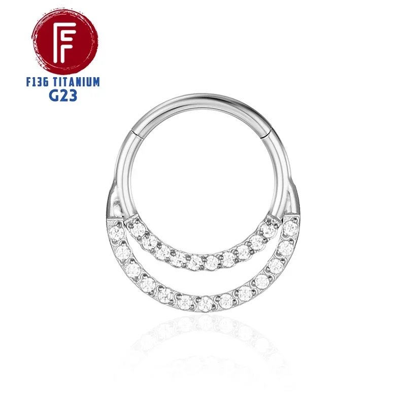 F136 Titanium Antiallergic Piercing Nose Ring Tragus Cartilage Double Layer Segment Earring Clicker Zircon Nostril Hoop 16G