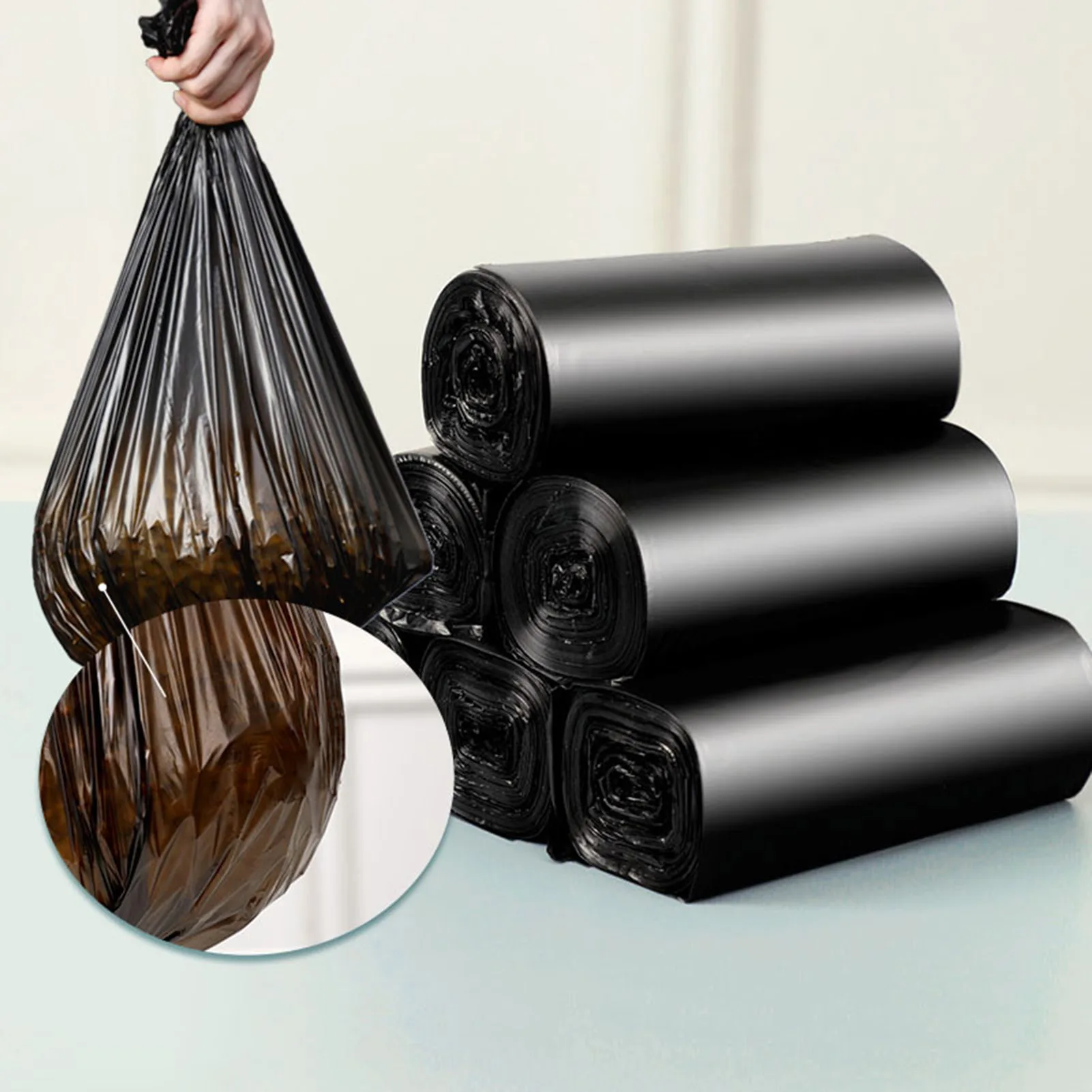 5 Rolls Disposable Garbage Bags with Sturdy Material Thickened Trash Bags for Different Household Garbage