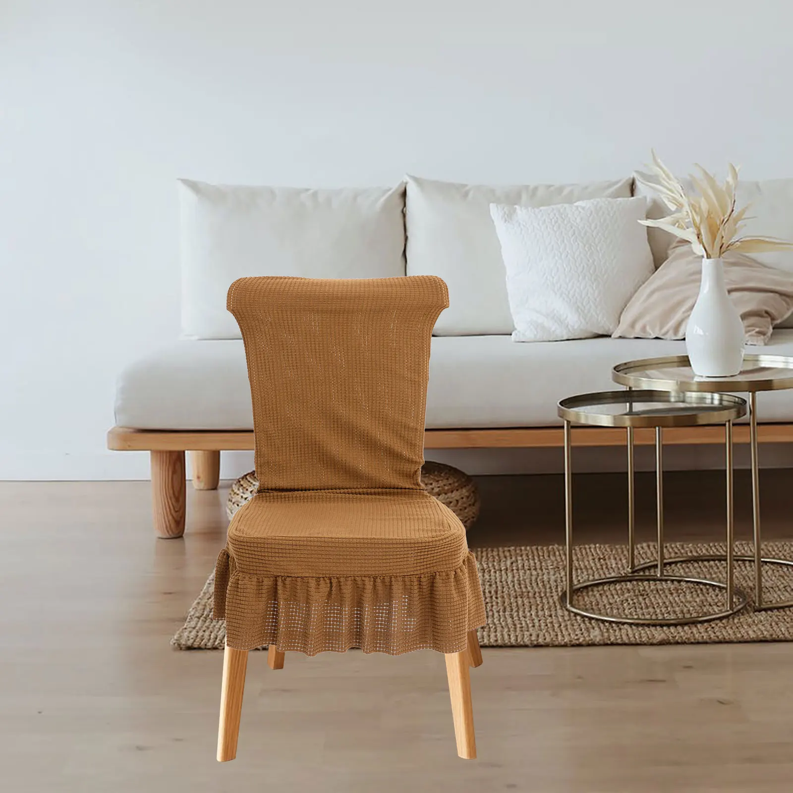 

6 Pcs Waterproof Plaid Elastic Stretch Chair Covers Coffee Color Dining Room Seat Dust Covers For Chairs Kids Pets