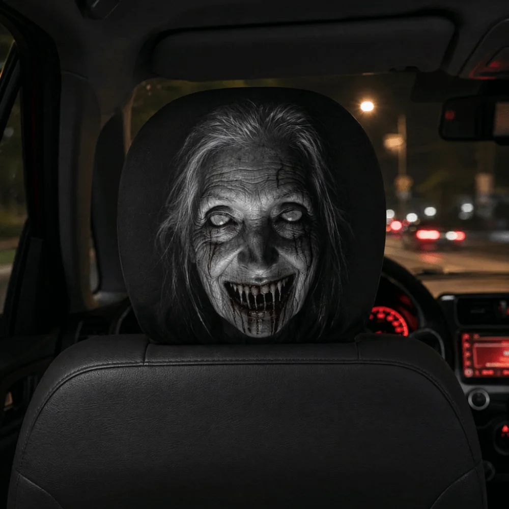 2pcs Cartoon Car Headrest Covers Exaggerated Cool Decorations Car Pillowcase Washable Soft Comfortable Car Seat Headcover