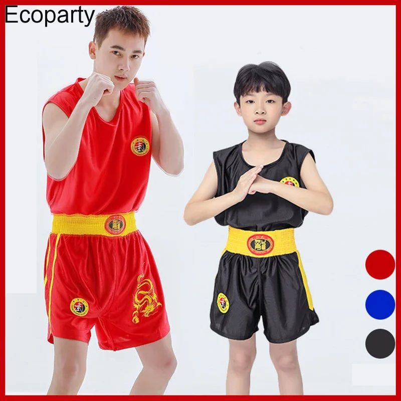 Adult Kids Traditional Chinese Style Sanda Kung Fu Uniform Suit Breathable Boxing Muay Thai Martial Arts Performance Costume