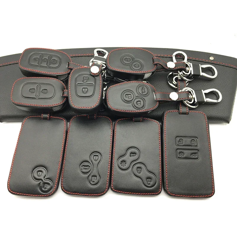 Skórzane etui na kluczyk samochodowy do Renault Megane Clio Logan Kadjar Scenic Koleos Keychain Case Card 2/3/4 Buttons Remote Control