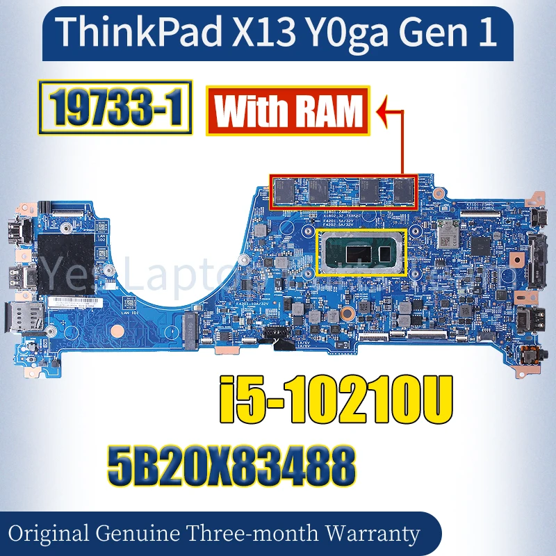 

19733-1 For LENOVO ThinkPad X13 Y0ga Gen 1 Laptop Mainboard i5-10210U With RAM 5B20X83488 Notebook Motherboard 100％ Tested