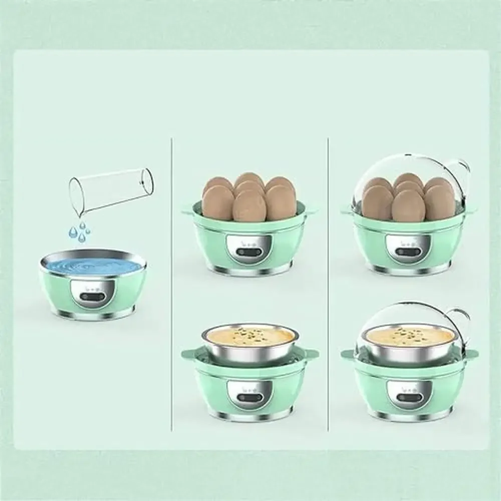 Household Multi-function Egg Steamer Cooker Stainless Steel Auto Off Green Boiler Tray Dishwasher Safe Instruction Book Recipes