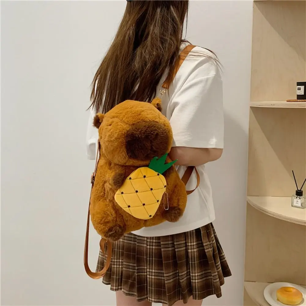 

Large Capacity Capybara Plush Backpack Korean Style Watermelon Cartoon Children's School Bag Storage Bag Strawberry