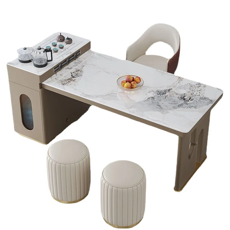 

2025 rock slab wabi-sabi wind island dining table household induction cooker telescopic
