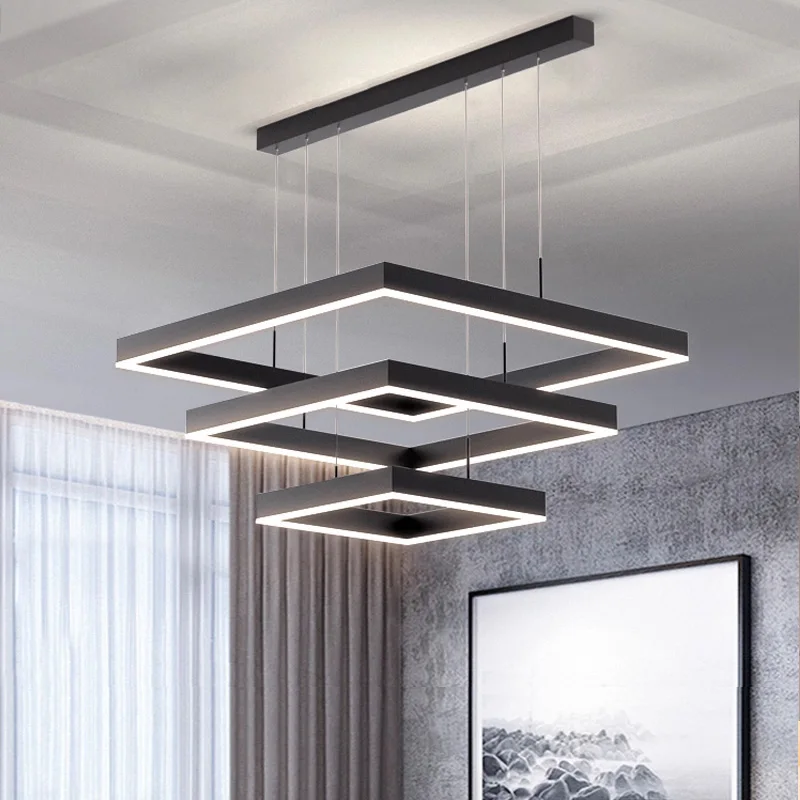 

Modern Minimalism Square Led Chandelier Foyer Living Room Pendant Lamps Lighting Restaurant Kitchen Lustre Suspend Lamp Fixtures