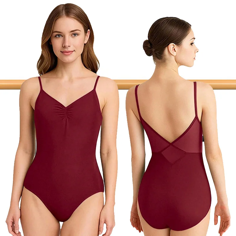 Justaucorps de danse de Ballet Camisole sans manches pour femmes, débardeurs de noël de gymnastique pour adultes avec dos en V et doublure en maille creuse