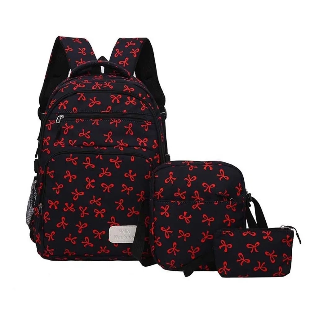 

Daypack Three-piece School Bag Set Casual with Pen Bag Nylon Bow Backpack Polyester Scratch Prevention Students School Bag Sport