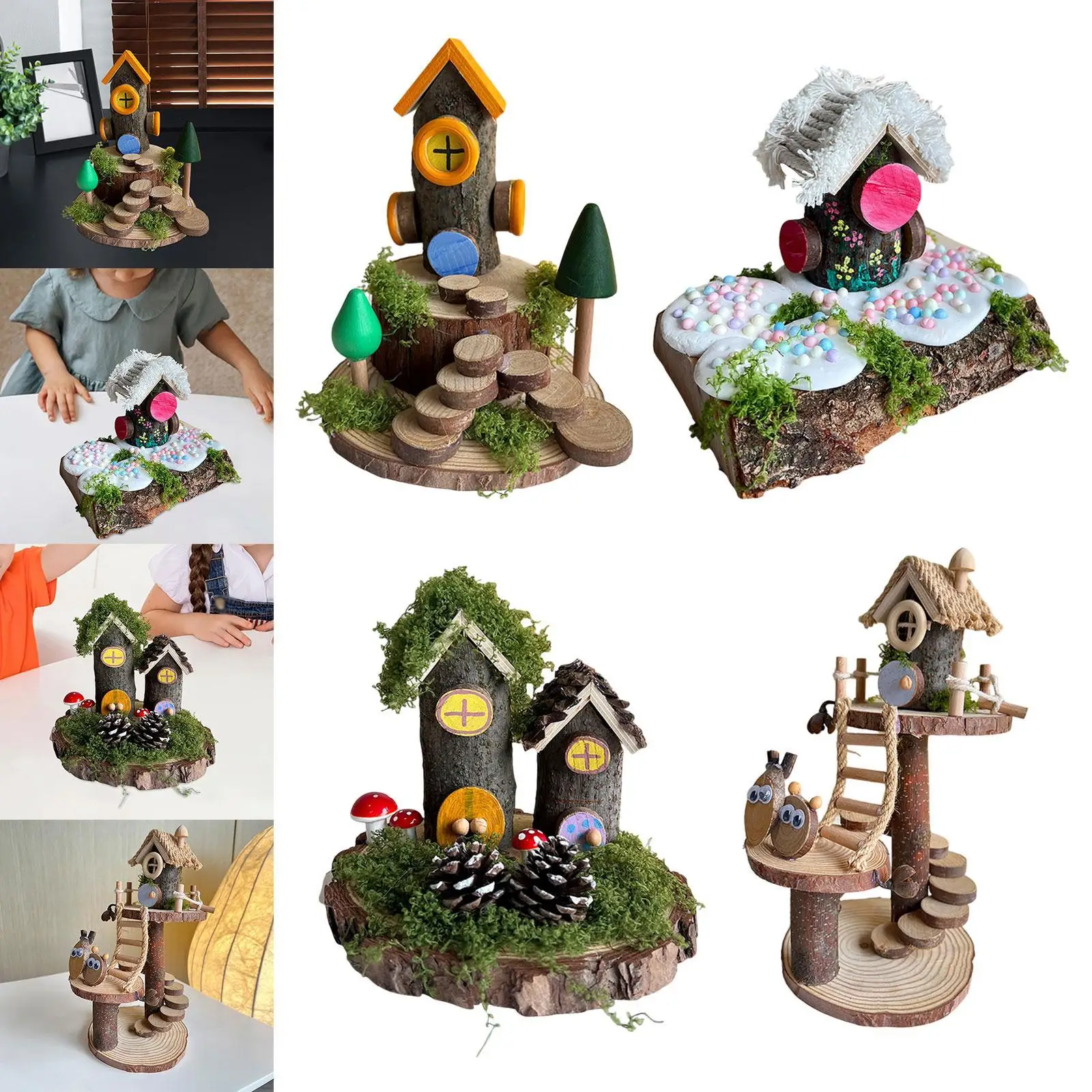 Kits de artesanato em madeira para crianças, acessório de jardim em miniatura para meninos e meninas, kit educacional de artesanato de jardim de infância, artesanato de galhos de madeira