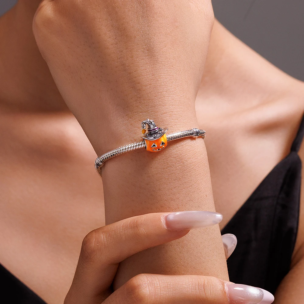 New 925 Sterling Silver Charms Halloween Magic Hat Pumpkin Bead Charm Fits Original Bracelet DIY Jewelry Outfit Gift For Women