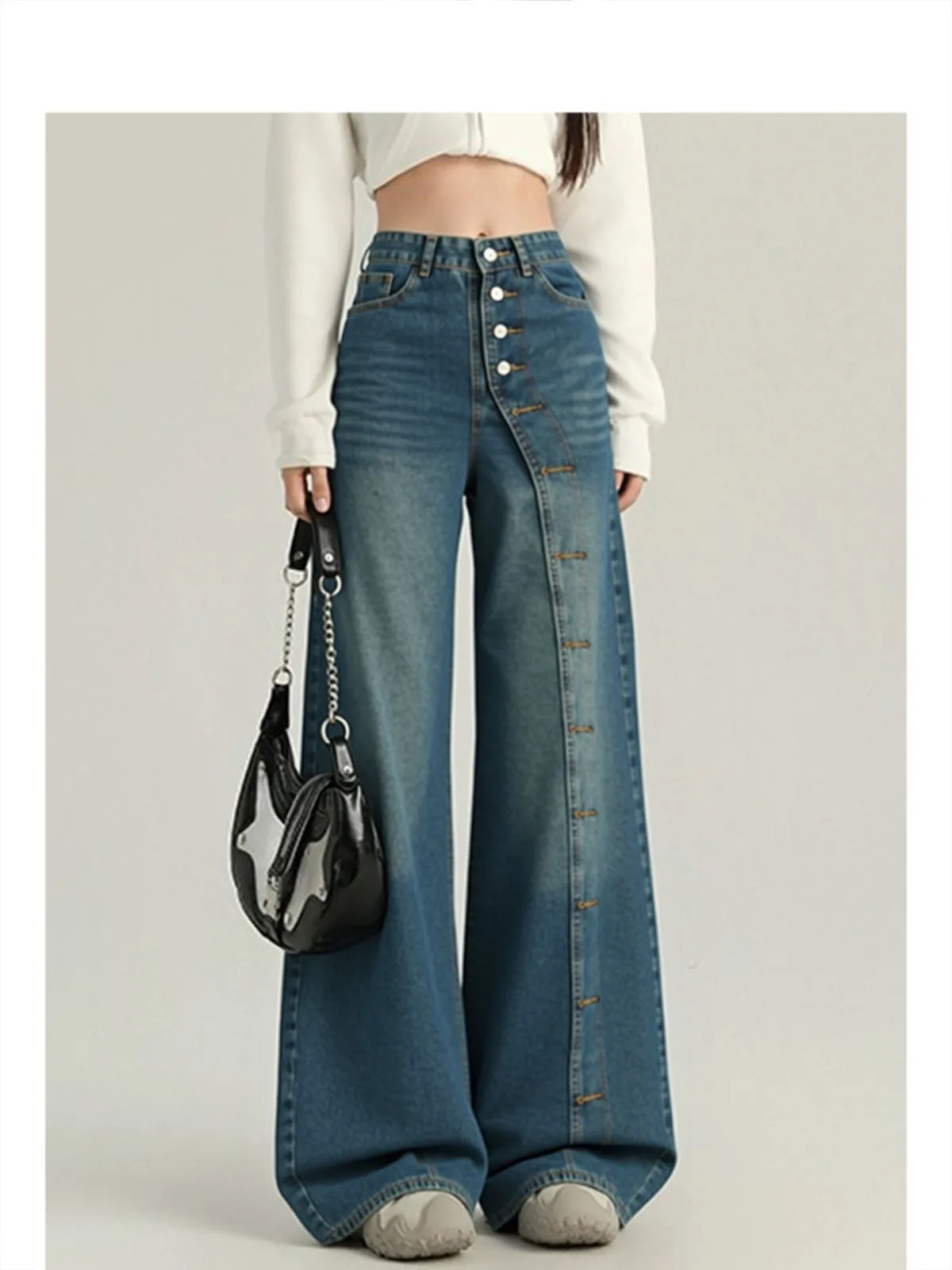 

Джинсы Forever 2 с высокой талией, широкими штанинами, в клетку, женские, осенне-зимние, стройнящие, высокие, эстетичные, повседневные, прямые брюки