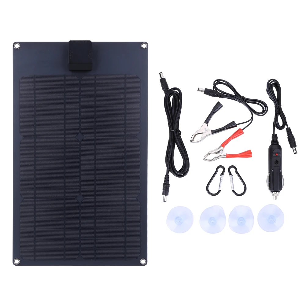 

25W 18V Solar Power Bank with Cigarette Lighter Plug Solar Charging Device USB Type-C Solar Panel Battery Charger Alligator Clip