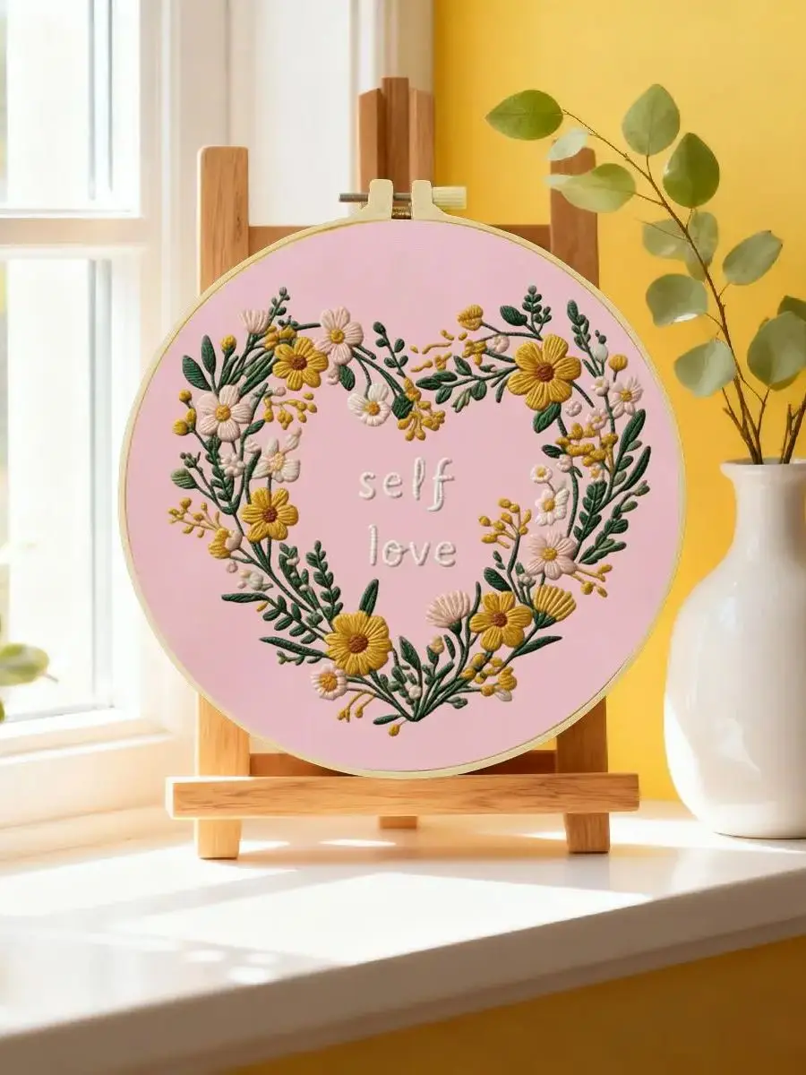 1 Stück 20X20CM/15X15CM 7,87/6,3 Zoll Liebesblätter Stickerei Starter-Kit DIY-Kit DIY-Stickerei-Set für Anfänger – Detail 6