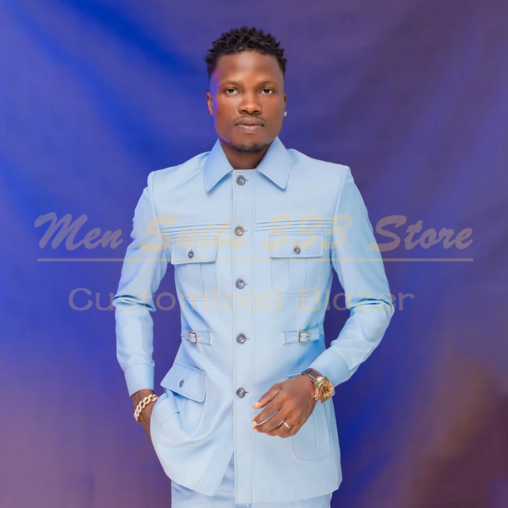 

Elegant Slim Fit Men's Suits Chic Single Breasted Stand Lapel Skinny Wedding Male Clothing Customzied 2 Piece Jacket Pants Sets