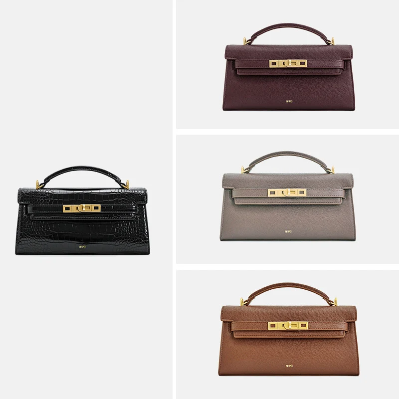 

2025 New women's genuine leather crocodile print Kelly bag, retro cross-border high-end hand-held crossbody bag