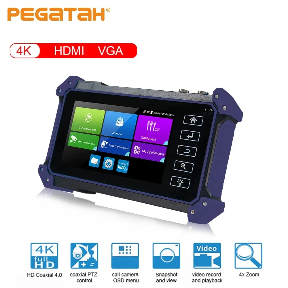 PEGATAH CCTV Camera Tester with HDMI and VGA Input, CCTV Monitor, IP Camera Tester, 8MP, AHD, CVI, SDI, 5.4 