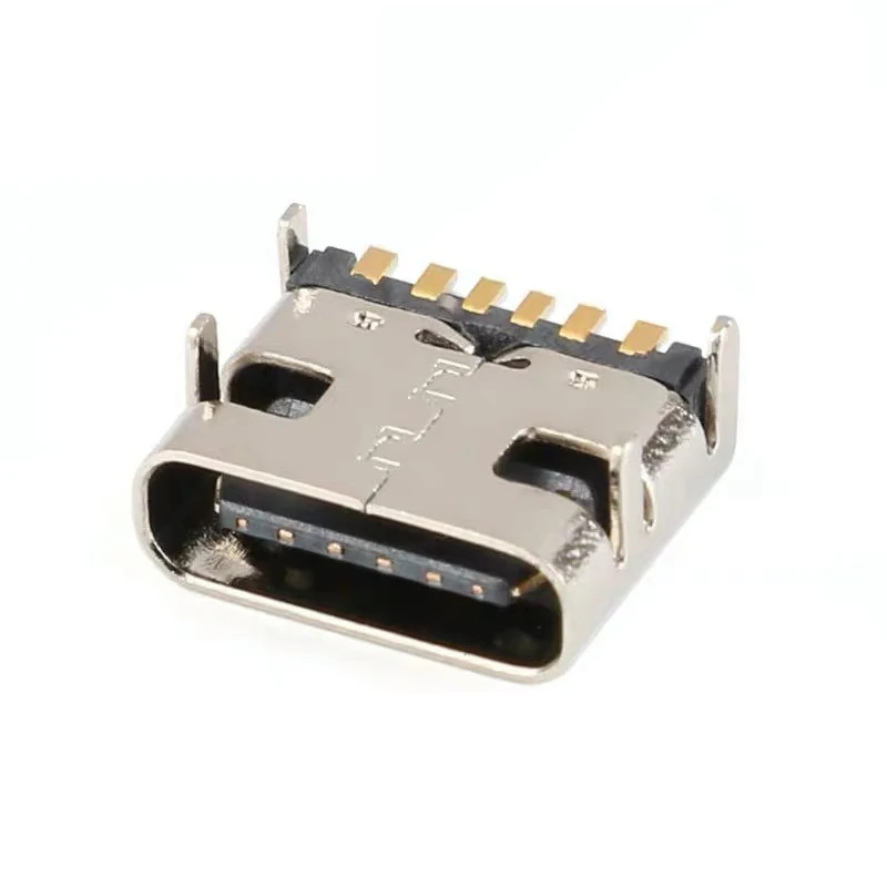 10PCS Chip USB-3.1 Socket Tipo-C Hembra 6P Tipo Simple 4 Pines Fijos Alta Corriente Carga Rápida Propósito Especial