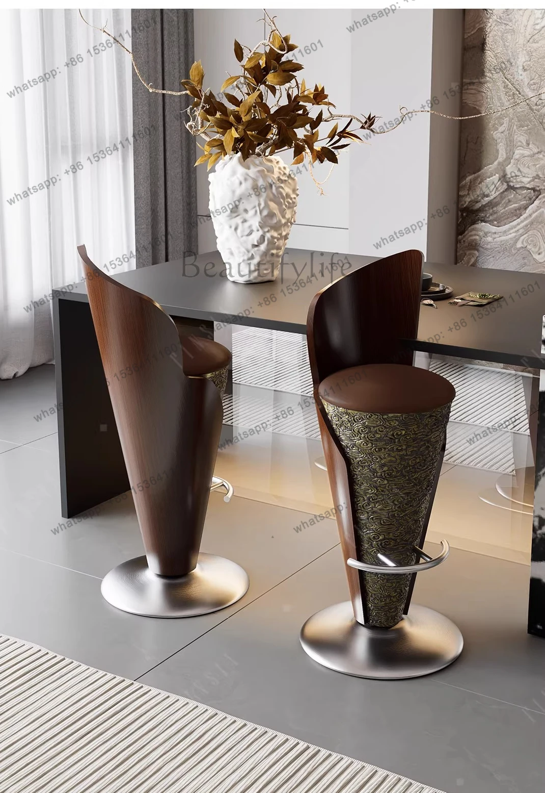 Home Restaurant Bar Front Desk Chair Retro Light Luxury High Sense Designer High Stool