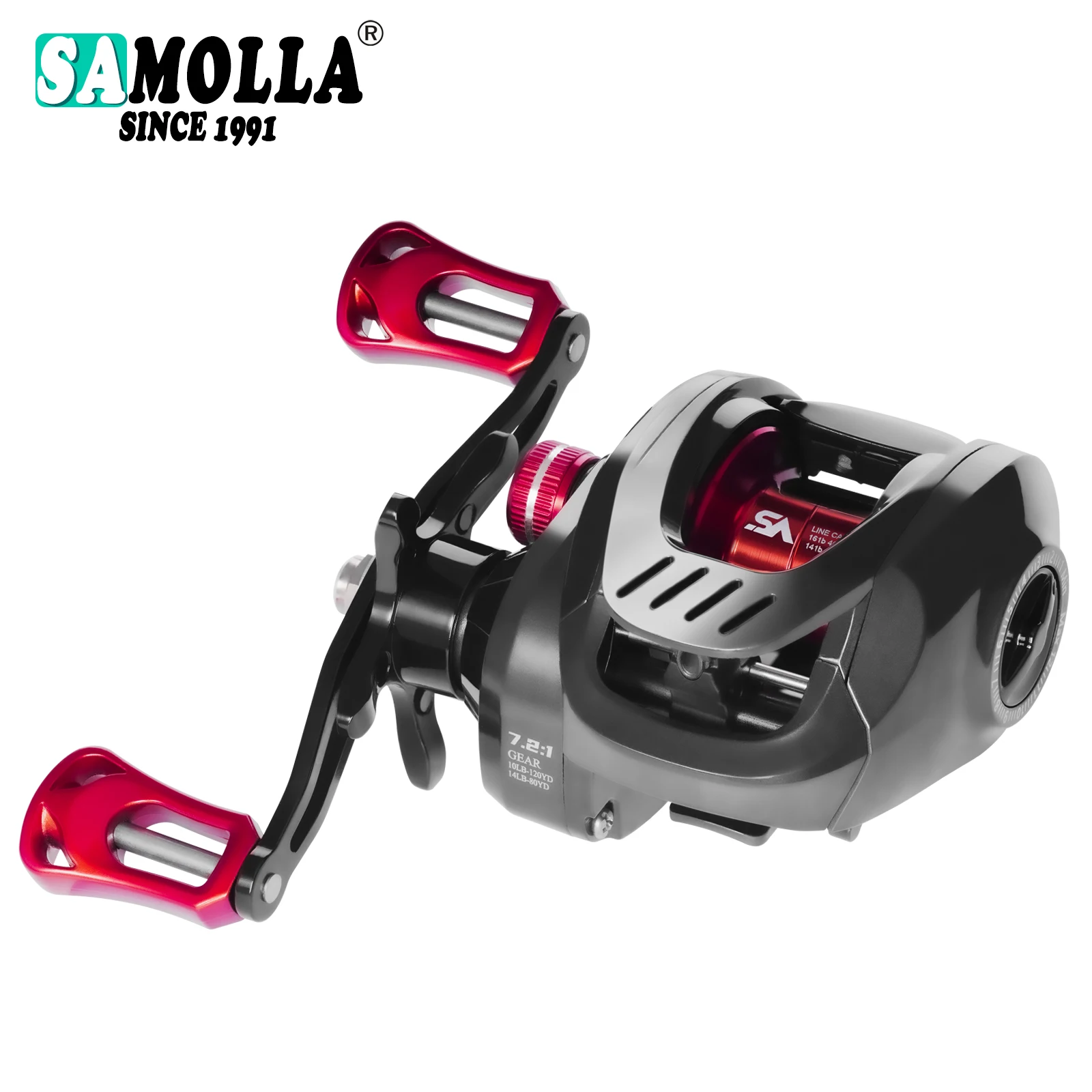 SAMOLLA Dual Brake System Baitcasting Fishing Reel High Speed 7.2:1 10kg Magnetic And Centrifugal Brakes Fishing Tackle