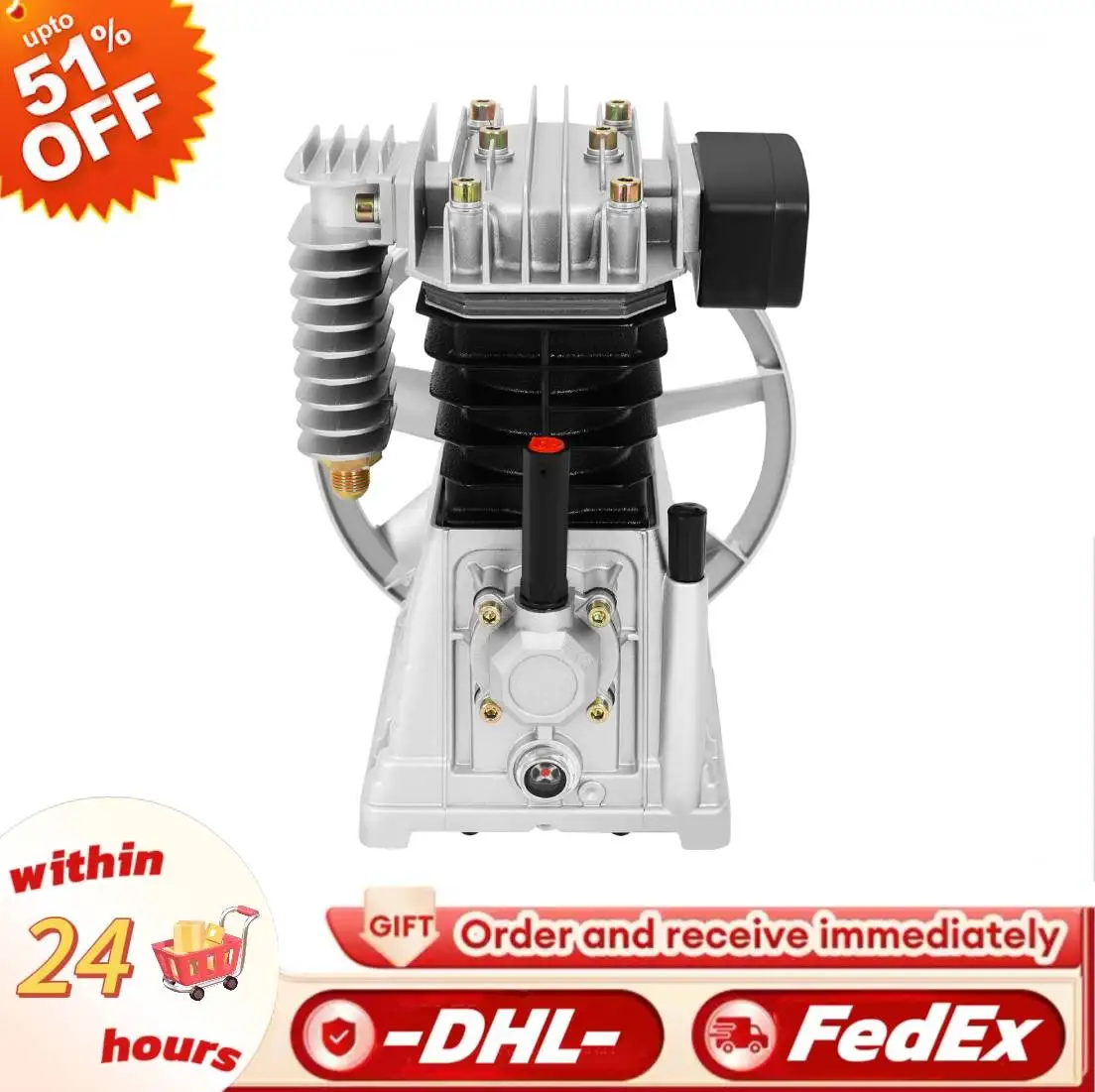 

3HP 960RPM Air Compressor Pump Head with Belt Pulley 2 Cylinders 10Bar Compressor Pump Head Industrial Use Sturdy Efficient