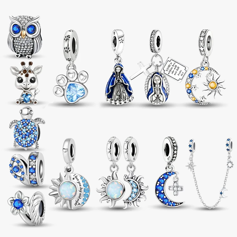 

Стерлингового Серебра 925 пробы, Святая Мать, Солнце, Луна, Животное, Синяя серия, подвески, бусины, подходят для женщин, браслеты, сделай сам, высокое качество, ювелирные изделия