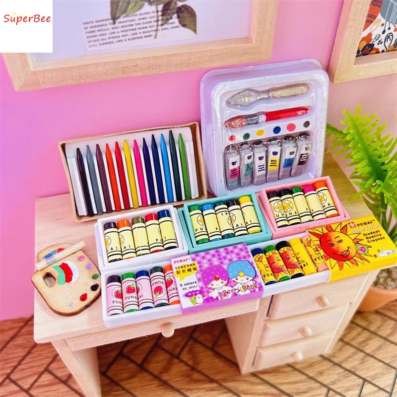 1:12 OB11 Dollhouse Mini Oil Painting Shelf/Painted Watercolor Paint/Palette/Crayon/drawing Board  Decoration Children's Gifts