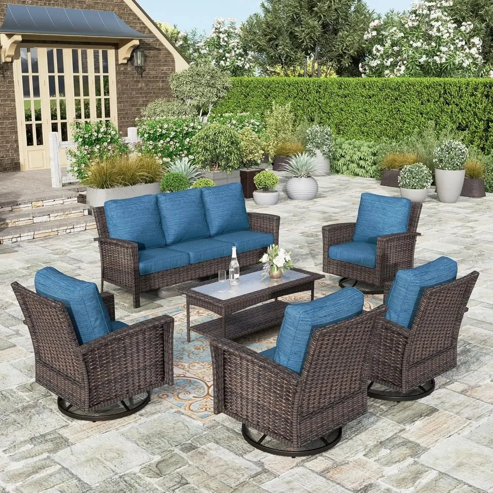 

Patio Furniture Sets, Wicker Furniture with 4 x High Back Swivel Chair, 6 Pieces Outdoor Sectional Sofa Couch Conversation Set