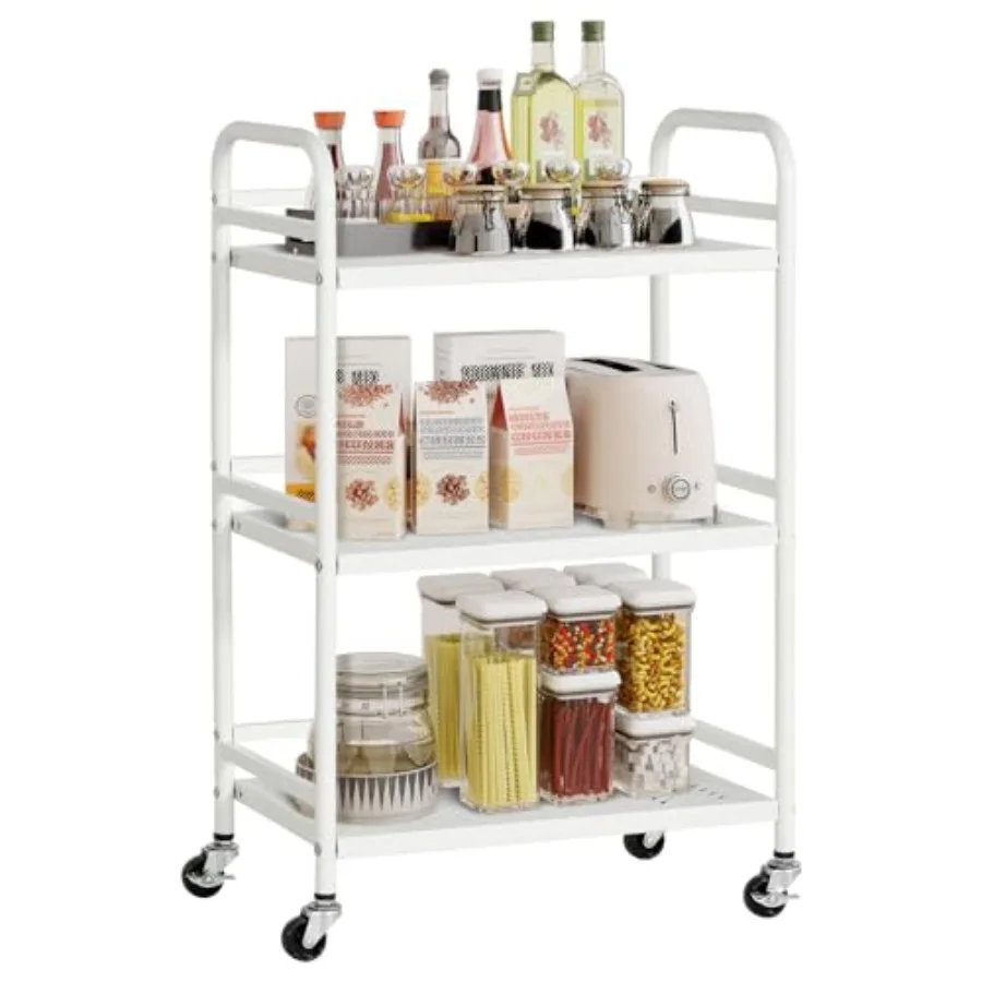 

Трехуровневая передвижная тележка на колесах, сверхпрочная, многофункциональная, с металлическим каркасом, выдерживает 10 кг на каждую полку, с 2 блокирующимися колесами, для офиса