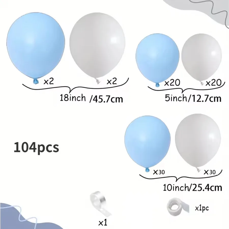 104pcs Blue and White Balloon Arch Kit, Used for Home Decoration in Wedding, Birthday, Party, Holiday, Anniversary, Holiday Room
