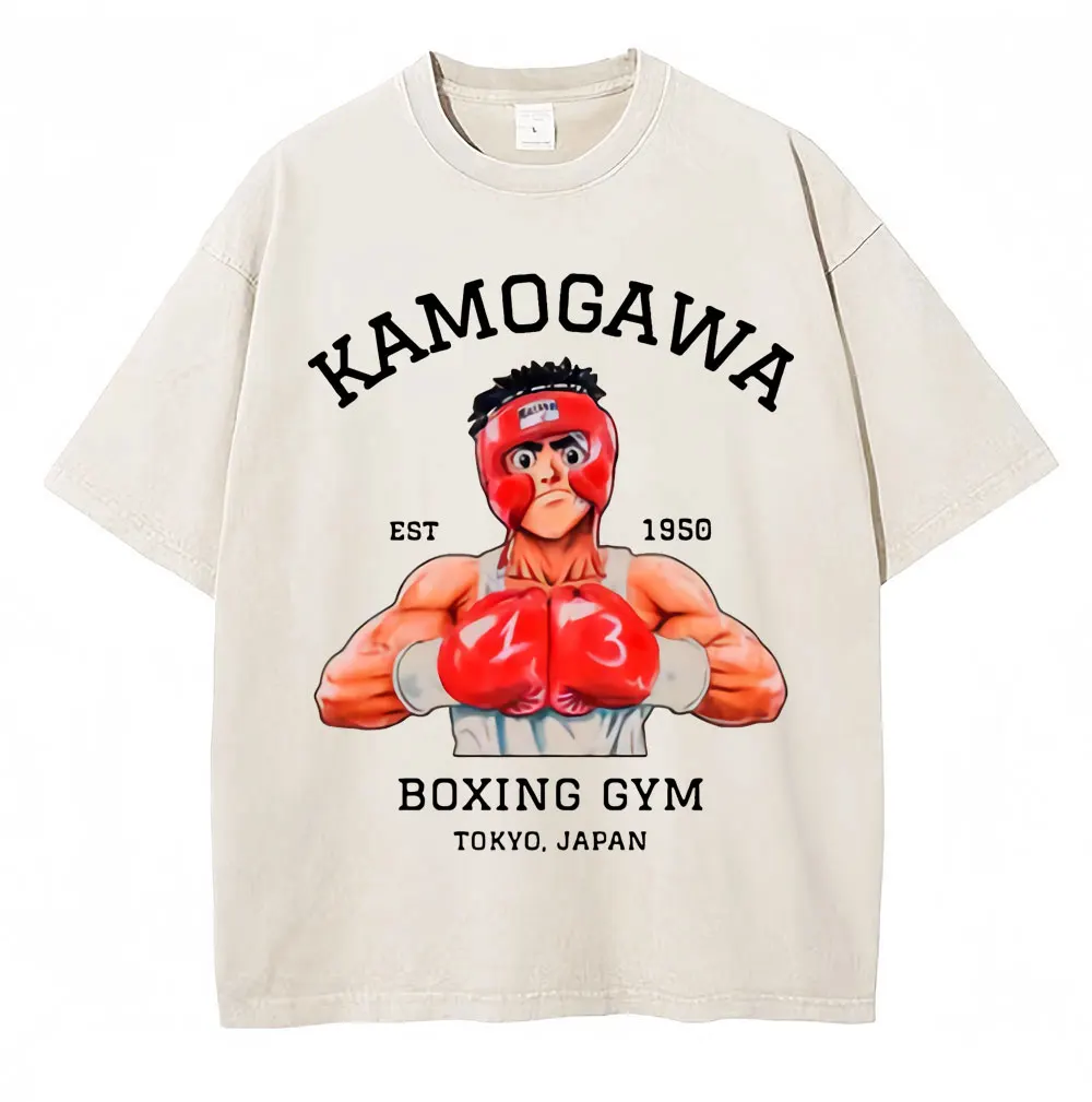 Washed Anime Hajime No Ippo Kamogawa Boxing Gym KBG T Shirt Makunouchi Takamura Hot Sale T-shirts Loose Cotton Hipster T-Shirt