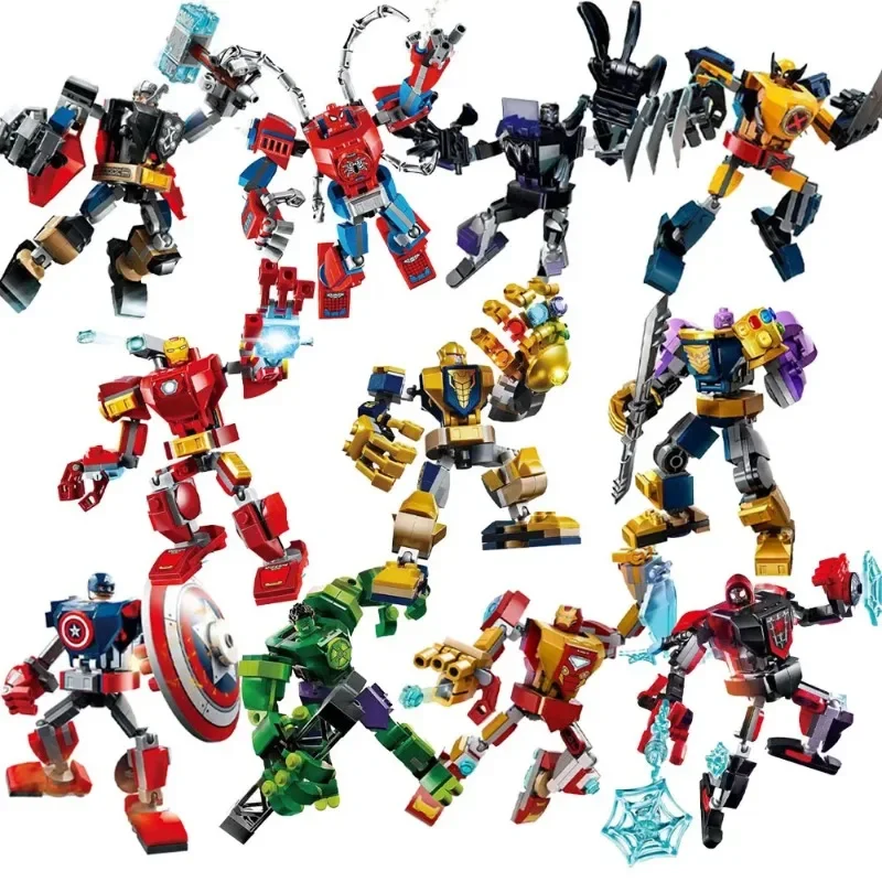 Superhero Building Blocks Marvel Action Figure Bricks Spider-Man Iron Man Joint Movable Model Assembled Kids Gifts