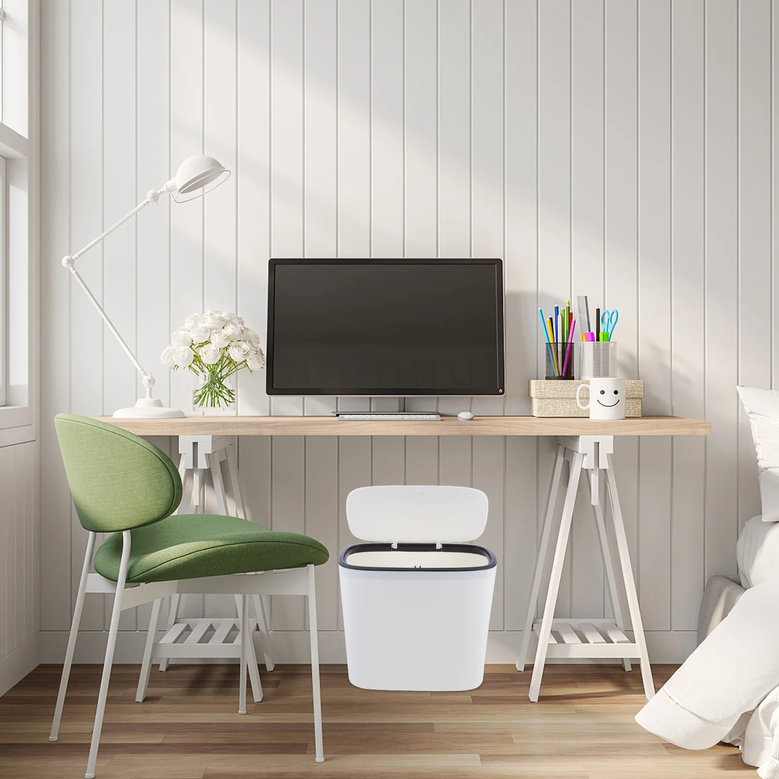 

Narrow Trash Can with Lid High Quality Waste Bin Kitchen Bathroom Office Push Type Garbage Can Large Capacity Foldable Easy Use