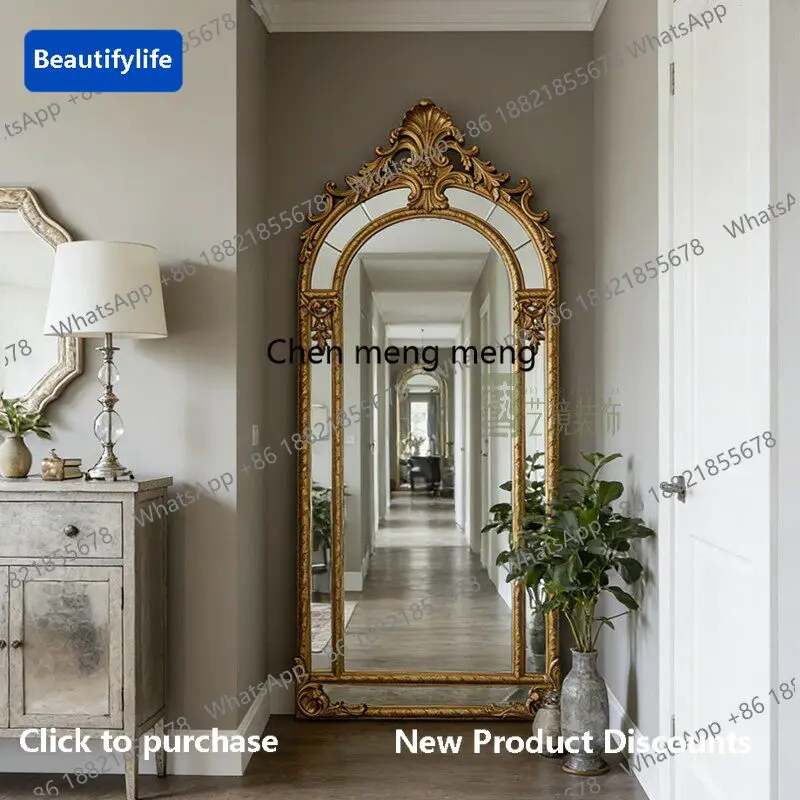 Y183 French retro style arched full body mirror carved large size floor mirror fitting mirror