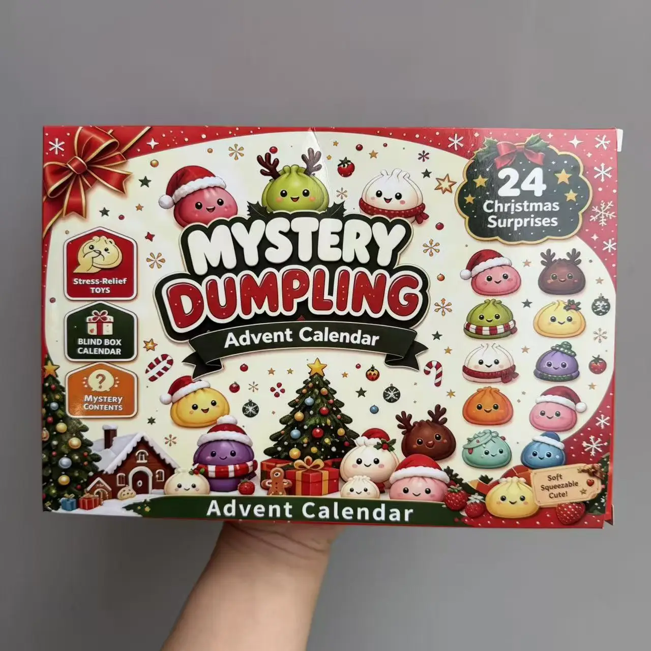 24pcs Christmas Advent Calendar Squishy Toys Mystery Dumpling Blind Box Fidget Stress Relief Sensory Toy Christmas Gift for Kids