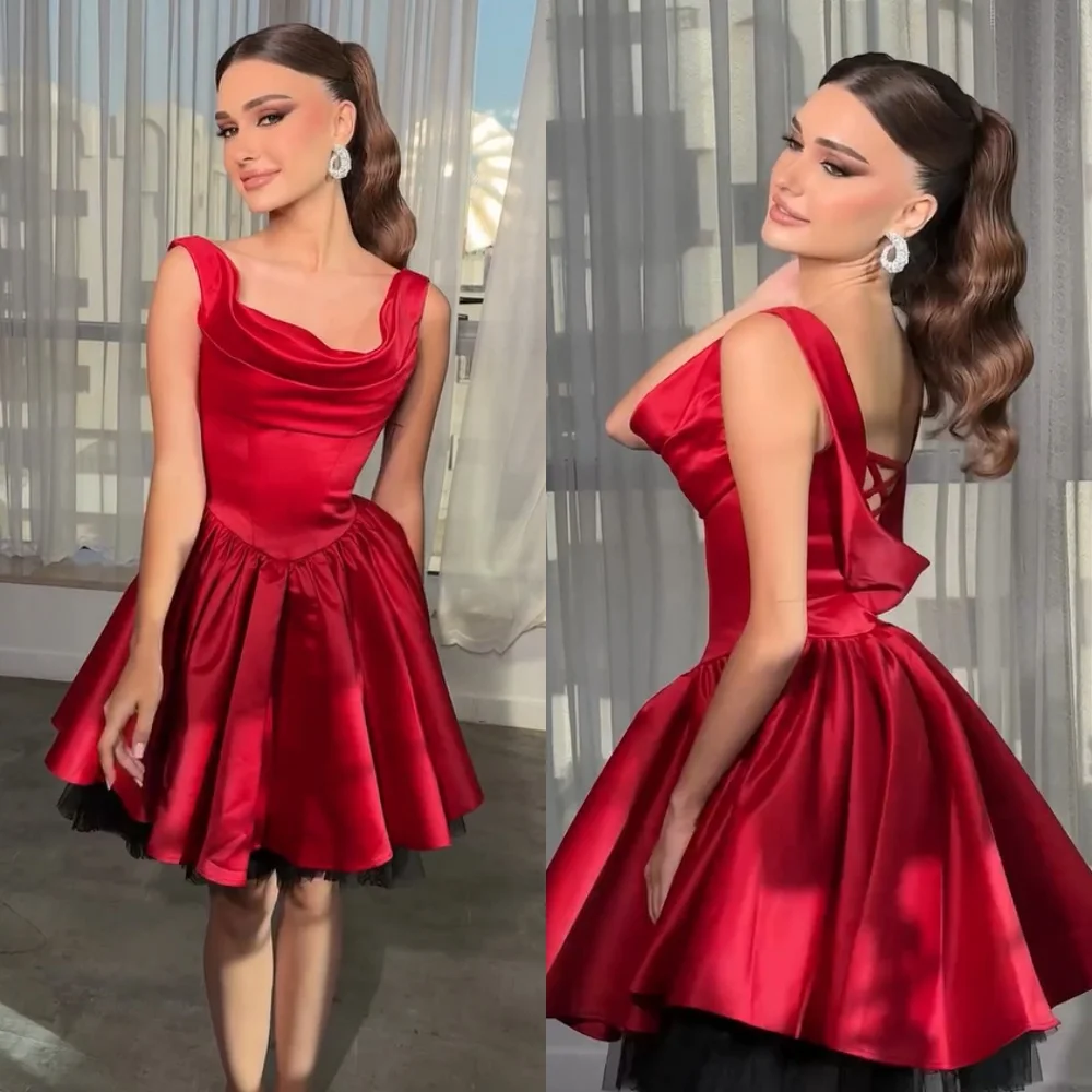 

Customized Fashion Charmeuse Pleat A-line Square Neck Mini Dresses Bespoke Occasion Homecoming Modern Style