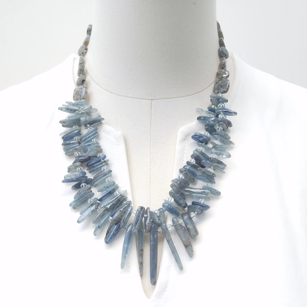 

Lii Ji Blue Necklace Kyanite Agate Crystal Double Layer Necklace 55cm for Women