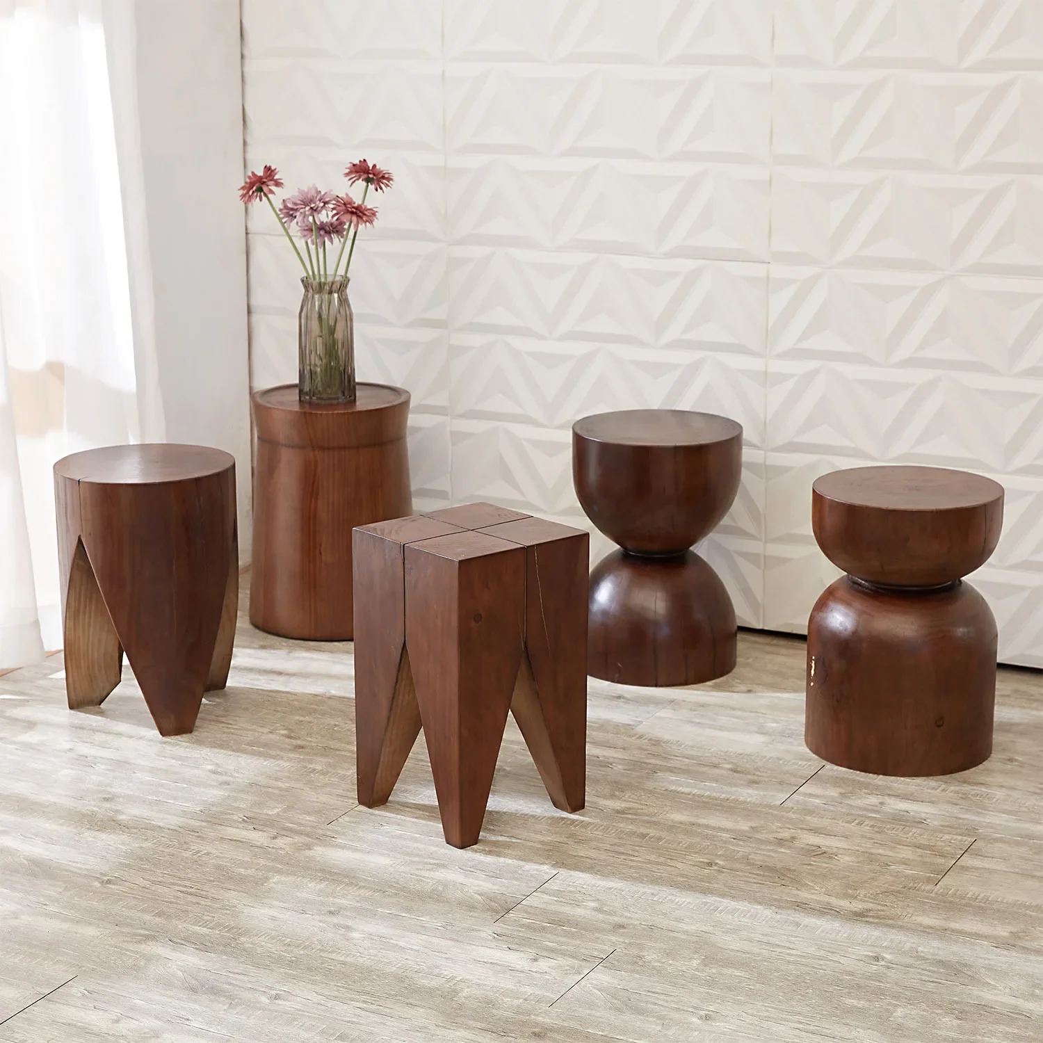 Charcoal-fired solid wood edge few ornaments, stump round Chinese personality design B & B hotel corner few simple wooden pier c