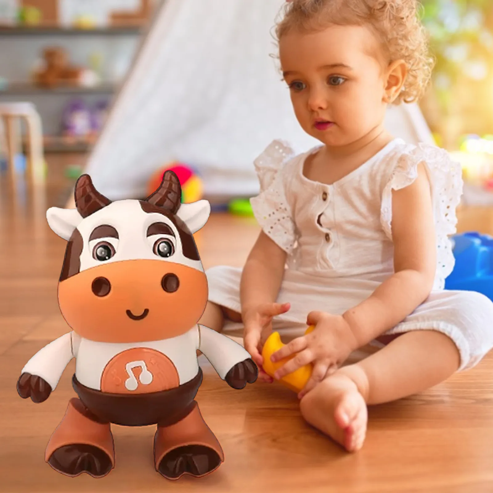 Bebê brinquedo eletrônico animais de estimação vaca brinquedos musicais bebê pré-escolar educação aprendizagem brinquedo com luzes led música aniversário presente do miúdo hobbies