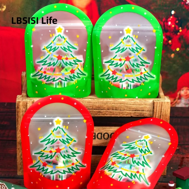 LBSISI Life,Christmas Tree Gift Bag,Zipper Bags For Candy Chocolate Cookie Nougat Biscuit,Self Stand Packaging