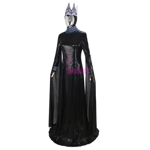 Evil Queen-kostym för kvinnor Halloween Gotisk lång klänning med kronhalsband Snövit Skurk Cosplay-outfit för festmaskerad 6 best sales ond drottning kostym - №5